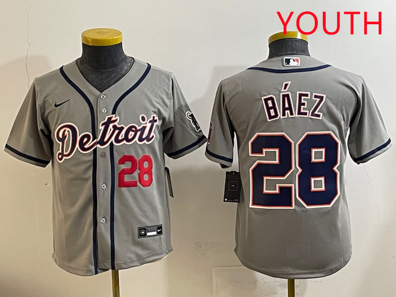 Youth 2025 Detroit Tigers #28 Baez grey Nike MLB jersey style 2